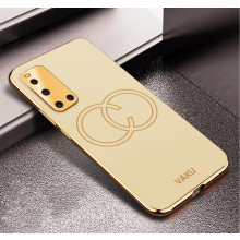 Vaku ® Vivo V19 Skylar Leather Pattern Gold Electroplated Soft TPU Back Cover