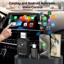 Vaku Luxos ® AUTOELITE Wireless CarPlay Adapter With Wireless Android Auto, Bluetooth, GPS Navigation, Voice Control, Car Audio Receiver & Music