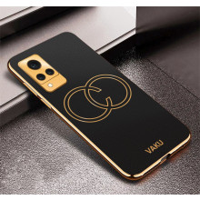 Vaku ® Vivo V21 5G Skylar Leather Finish Gold Electroplated Soft TPU Back Cover