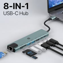 eller santé ® OCTOLINK 8-IN-1 USB HUB Multiport Adapter 4K HDMI 2X 3.0/2.0 Ports Type C 100W PD Charging Data Transfer Speed Upto 5GBPS SD/TF Ethernet