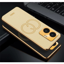 Vaku ® Vivo T1 4G Skylar Leather Pattern Gold Electroplated Soft TPU Back Cover
