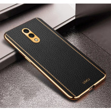 Vaku ® OnePlus 7 Luxemberg Leather Stitched Gold Electroplated Soft TPU Back Cover