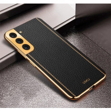 Vaku ® Samsung Galaxy S21 Plus Luxemberg Series Leather Stitched Gold Electroplated Soft TPU Back Cover