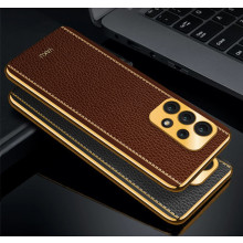 Vaku ® Samsung Galaxy A53 5G Luxemberg Series Leather Stitched Gold Electroplated Soft TPU Back Cover