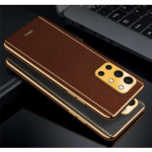Vaku ® OnePlus 9R Luxemberg Series Leather Stitched Gold Electroplated Soft TPU Back Cover