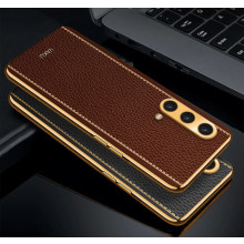 Vaku ® OnePlus Nord CE Luxemberg Series Leather Stitched Gold Electroplated Soft TPU Back Cover