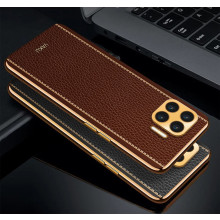 Vaku ® Oppo F17 Luxemberg Series Leather Stitched Gold Electroplated Soft TPU Back Cover