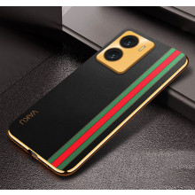 Vaku ® Vivo Y56 Felix Line Leather Stitched Gold Electroplated Soft TPU Back Cover Case