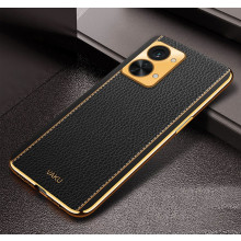 Vaku ® OnePlus Nord 2T 5G Luxemberg Series Leather Stitched Gold Electroplated Soft TPU Back Cover