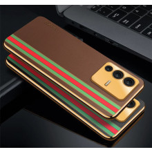 Vaku ® Vivo V23 5G Felix Line Leather Stitched Gold Electroplated Soft TPU Back Cover Case