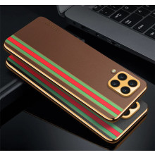 Vaku ® Samsung Galaxy M33 5G Felix Line Leather Stitched Gold Electroplated Soft TPU Back Cover Case