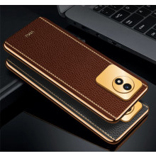 Vaku ® Vivo Y02 Luxemberg Leather Pattern Gold Electroplated Soft TPU Back Cover Case
