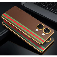 Vaku ® OnePlus Nord 3 Felix Line Leather Stitched Gold Electroplated Soft TPU Back Cover