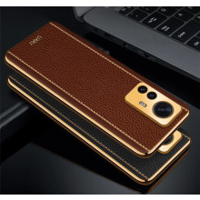 Vaku ® Xiaomi 12 Pro 5G Luxemberg Leather Pattern Gold Electroplated Soft TPU Back Cover