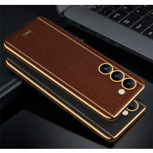 Vaku ® Vivo Y100 4G Luxemberg Leather Pattern Gold Electroplated Soft TPU Back Cover