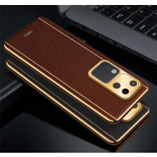 Vaku ® Vivo V30 5G Luxemberg Leather Pattern Gold Electroplated Soft TPU Back Cover