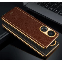 Vaku ® Oppo A58 4G Luxemberg Leather Pattern Gold Electroplated Soft TPU Back Cover