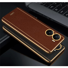 Vaku ® Vivo V29e 5G Luxemberg Leather Pattern Gold Electroplated Soft TPU Back Cover