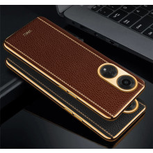 Vaku ® Oppo A98 Luxemberg Leather Pattern Gold Electroplated Soft TPU Back Cover