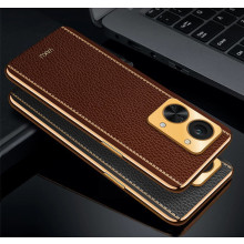 Vaku ® OnePlus Nord 2T 5G Luxemberg Series Leather Stitched Gold Electroplated Soft TPU Back Cover