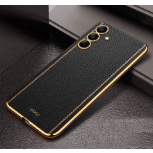 Vaku ® Samsung Galaxy A55 5G Luxemberg Leather Pattern Gold Electroplated Soft TPU Back Cover