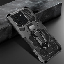 Vaku ® Vivo V25 5G Vanguard Military Grade Armor Case with Metal Belt Clip Kickstand Back Cover