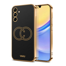 Vaku ® Samsung Galaxy A15 5G Skylar Leather Pattern Gold Electroplated Soft TPU Back Cover