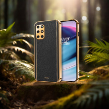 Vaku ® OnePlus 8T Luxemberg Leather Stitched Gold Electroplated Soft TPU Back Cover