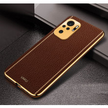 Vaku ® Redmi Note 10S Luxemberg Series Leather Stitched Gold Electroplated Soft TPU Back Cover