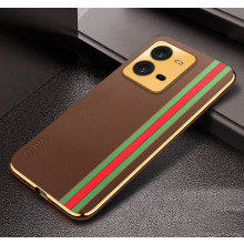 Vaku ® Vivo V25 5G Felix Line Leather Stitched Gold Electroplated Soft TPU Back Cover Case