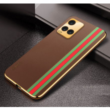 Vaku ® Vivo Y21T Felix Line Leather Stitched Gold Electroplated Soft TPU Back Cover Case