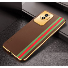 Vaku ® Vivo Y02 Felix Line Leather Pattern Gold Electroplated Soft TPU Back Cover Case