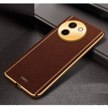 Vaku ® Vivo T3x 5G Luxemberg Leather Pattern Gold Electroplated Soft TPU Back Cover