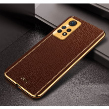 Vaku ® Redmi Note 11 Pro Plus 5G Luxemberg Series Leather Stitched Gold Electroplated Soft TPU Back Cover