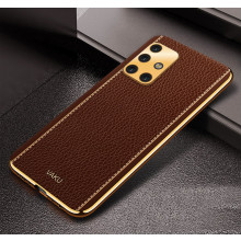 Vaku ® Samsung Galaxy A51 Luxemberg Series Leather Stitched Gold Electroplated Soft TPU Back Cover