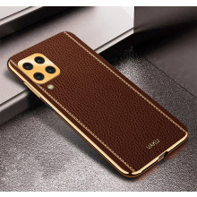 Vaku ® Samsung Galaxy M53 5G Luxemberg Series Leather Stitched Gold Electroplated Soft TPU Back Cover