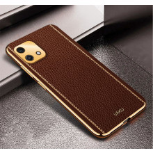 Vaku ® Oppo A16e Luxemberg Series Leather Stitched Gold Electroplated Soft TPU Back Cover