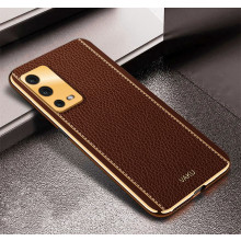 Vaku ® Oppo A55 Luxemberg Leather Stitched Gold Electroplated Soft TPU Back Cover