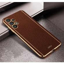 Vaku ® Samsung Galaxy A13 Luxemberg Leather Stitched Gold Electroplated Soft TPU Back Cover