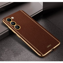 Vaku ® Vivo Y200e 5G Luxemberg Leather Pattern Gold Electroplated Soft TPU Back Cover