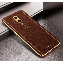 Vaku ® Oppo F11 Luxemberg Series Leather Stitched Gold Electroplated Soft TPU Back Cover