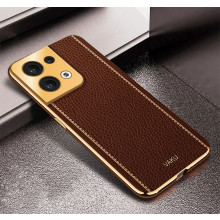 Vaku ® Oppo Reno8 5G Luxemberg Series Leather Stitched Gold Electroplated Soft TPU Back Cover
