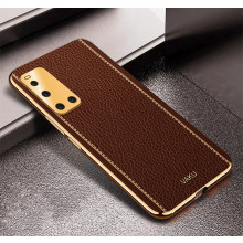 Vaku ® Vivo V19 Luxemberg Series Leather Stitched Gold Electroplated Soft TPU Back Cover