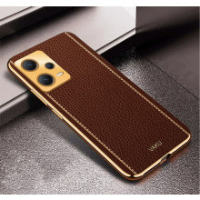 Vaku ® Redmi Note 12 Pro Plus 5G Luxemberg Series Leather Stitched Gold Electroplated Soft TPU Back Cover