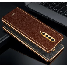 Vaku ® Xiaomi Poco X2 Luxemberg Series Leather Stitched Gold Electroplated Soft TPU Back Cover
