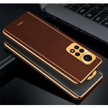 Vaku ® Redmi Note 11 Luxemberg Series Leather Stitched Gold Electroplated Soft TPU Back Cover