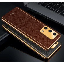Vaku ® Oppo A74 Luxemberg Leather Stitched Gold Electroplated Soft TPU Back Cover