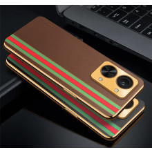Vaku ® OnePlus Nord 2T Felix Line Leather Stitched Gold Electroplated Soft TPU Back Cover Case