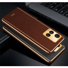 Vaku ® Vivo Y33S Luxemberg Series Leather Stitched Gold Electroplated Soft TPU Back Cover