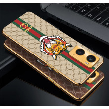 Vaku ® Oppo A96 Lynx Leather Stitched Gold Electroplated Soft TPU Back Cover Case